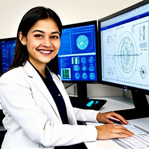 Home 6 **
"A female aerospace engineer in a modern office setting, working on a CAD design of a satellite. She is wearing professional attire, fully clothed, and smiling slightly. Background includes computer screens with technical diagrams and models. Emphasis on perfect anatomy, correct proportions, and well-formed hands. Safe for work, appropriate content, family-friendly, professional photography."
**