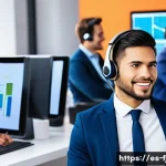 Home 21 AI 기반 감성 분석가 - A modern customer service center with diverse professionals using advanced AI emotion detection tech...