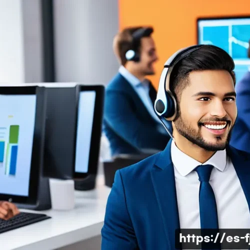 Home 33 AI 기반 감성 분석가 - A modern customer service center with diverse professionals using advanced AI emotion detection tech...