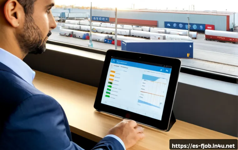AI 기반 공급망 관리자 - Photorealistic AI-based supply chain manager in a modern logistics office in Madrid, confident Hispa...